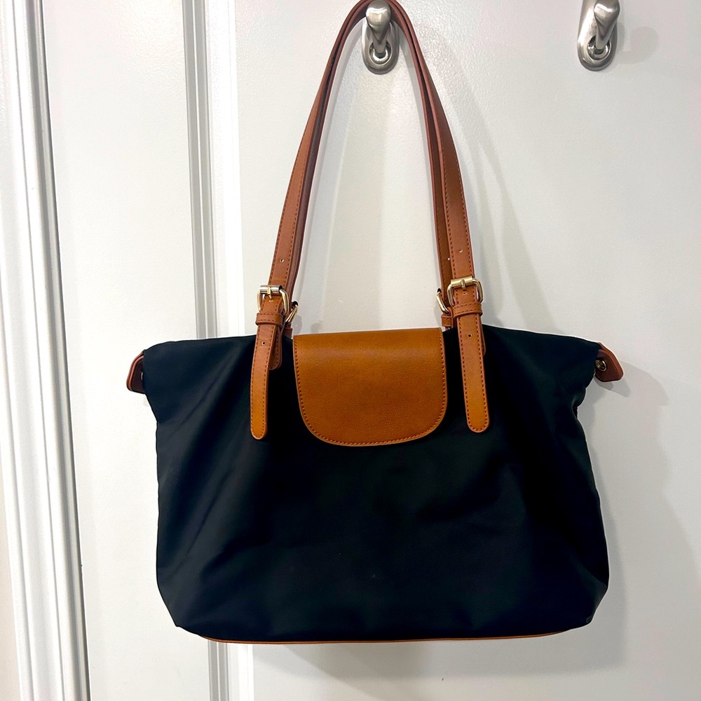Miztique Black Shoulder Bag with Tan Accents